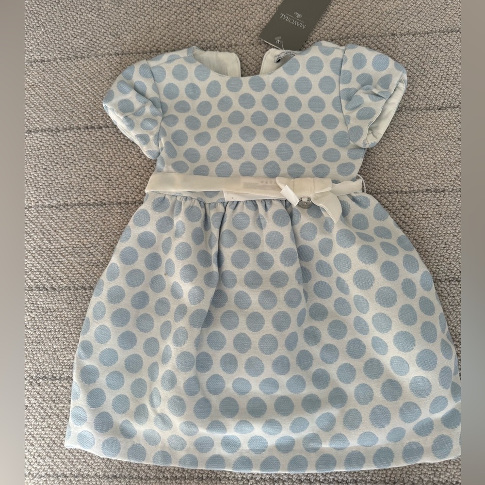 Mayoral Light Blue and White Polka Dot Formal Dress